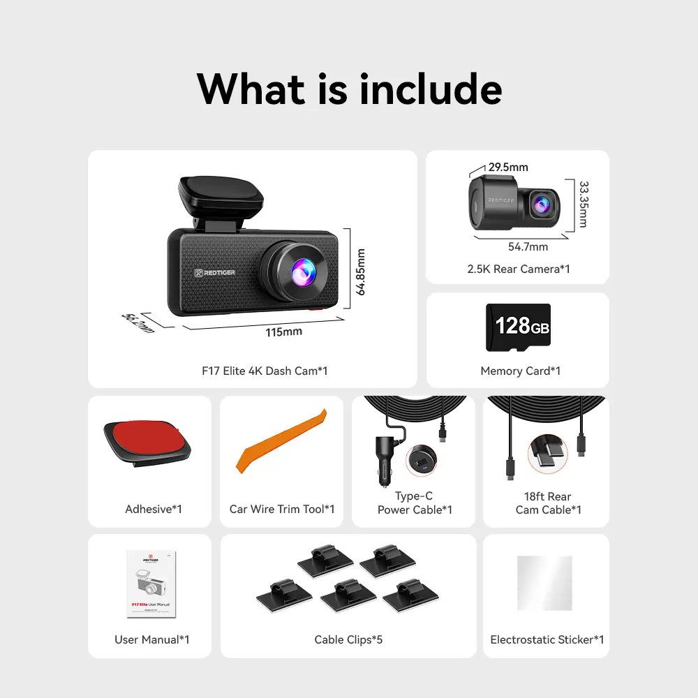 REDTIGER F17 Elite 4K 3 Channel Dash Cam 4K+2.5K+1080P STARVIS 2 Dual HDR IMX678 & IMAX 675 WIFI-6 Full Night Color - Image 6