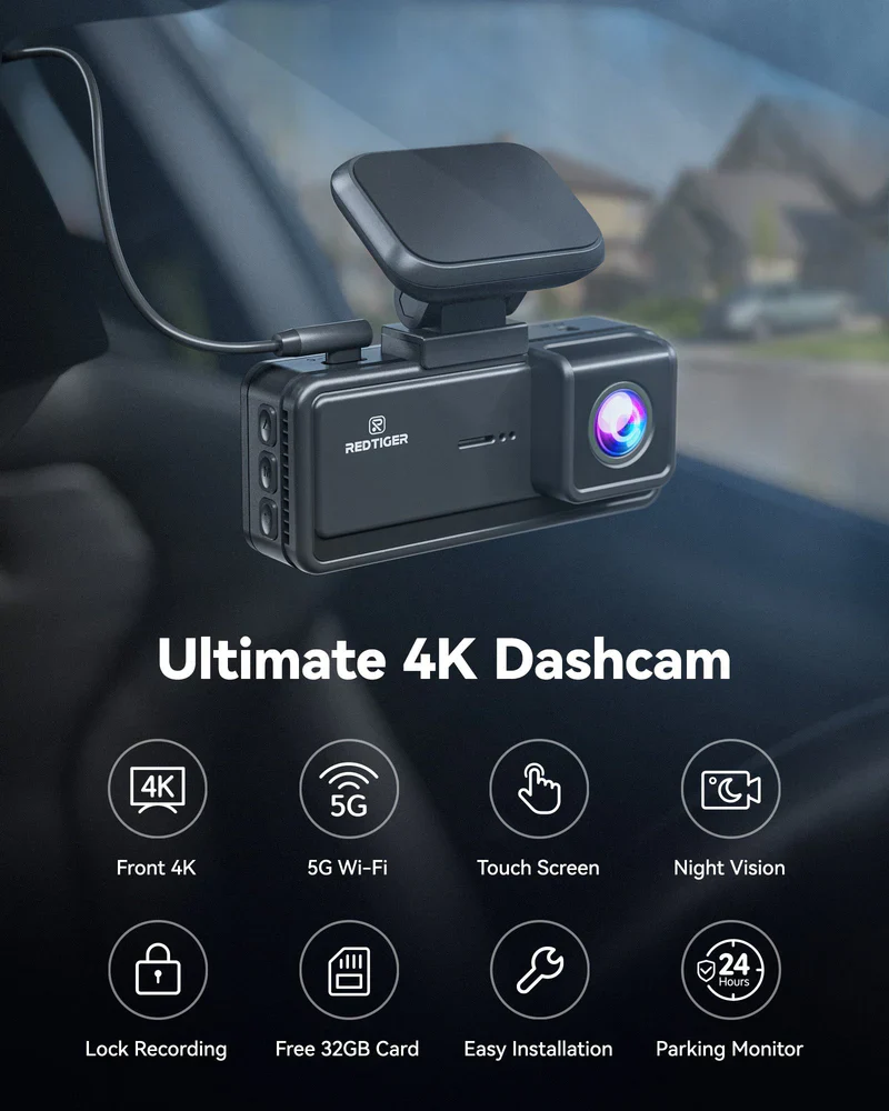 Redtiger F8 5GHz Wifi Touch Screen 4K Front Dash Cam - Image 3