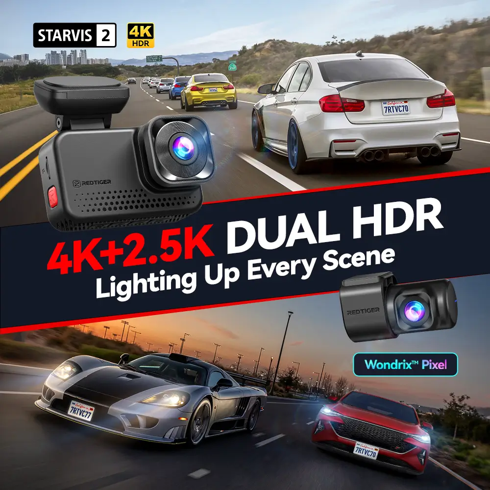 Redtiger ViewClear 70 4K Dual HDR 5.8Ghz WiFi-6 Hyper Night Clarity Dual Dash Cam - Image 3